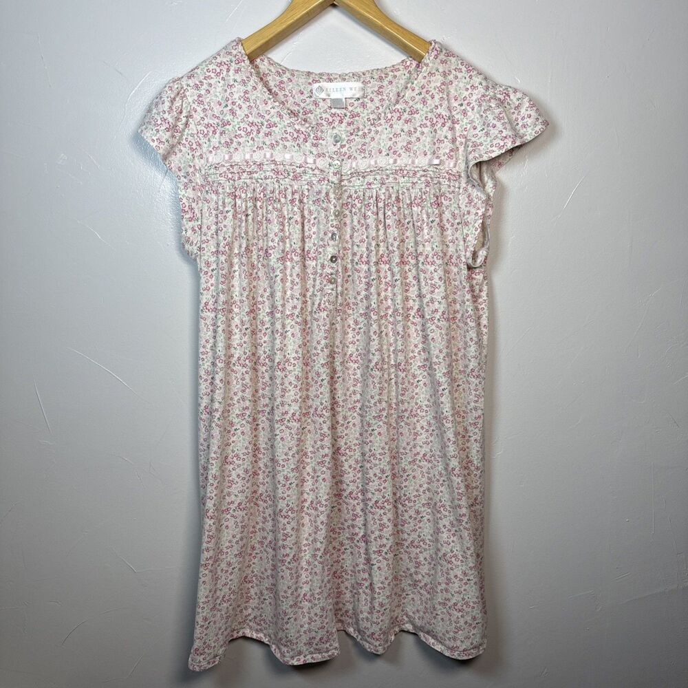 Eileen West Pink Floral Cotton House Dress Nap Garden Cottage Core Size Large